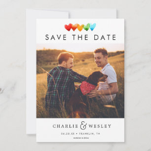 Rainbow Hearts Save the Date with Photo