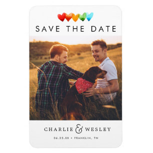 Rainbow Hearts Save the Date with Photo Magnet