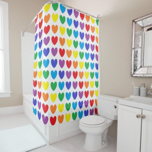 Rainbow Hearts Shower Curtain
