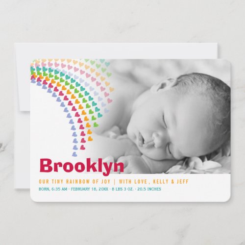 Rainbow Hearts Sprinkles Baby Birth Announcement