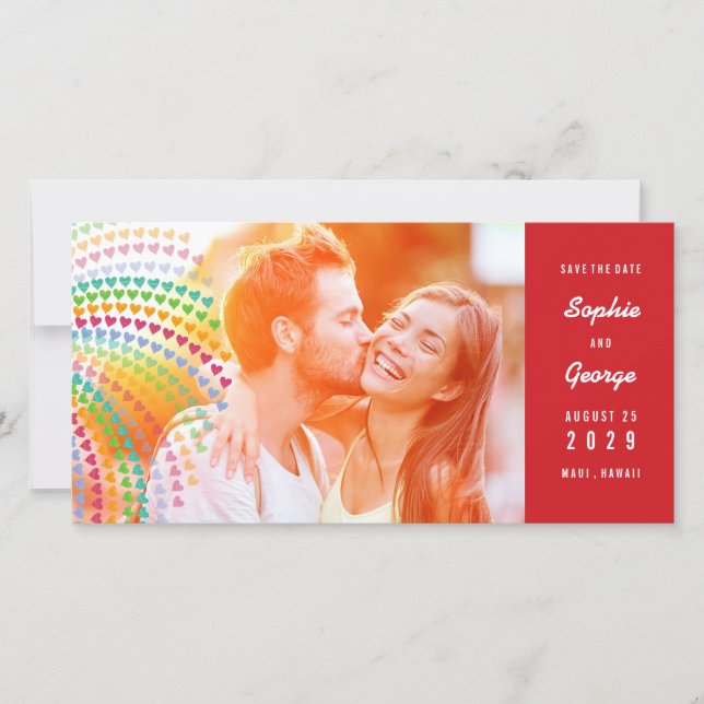 Rainbow Hearts Sprinkles Photo Save The Date (Front)