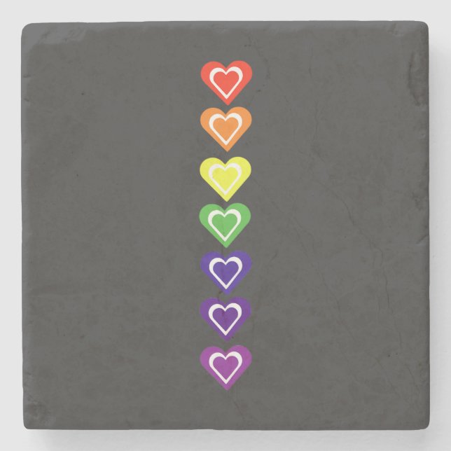 Rainbow hearts stone coaster (Front)