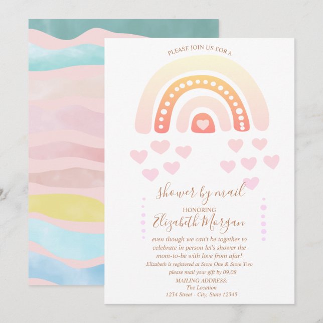 Rainbow,Hearts,Stripe Virtual Baby Shower By Mail  Invitation (Front/Back)