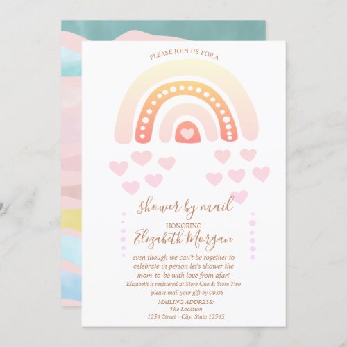 RainbowHeartsStripe Virtual Baby Shower By Mail  Invitation