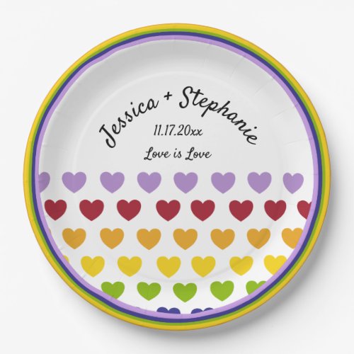 Rainbow Hearts Stripes Patterned Personalized Paper Plates