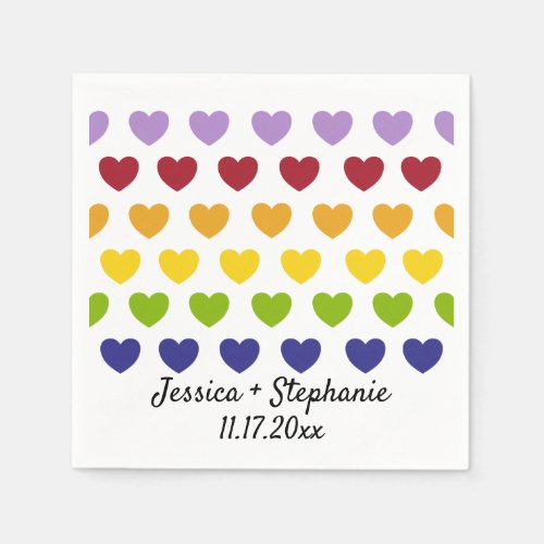 Rainbow Hearts Stripes Personalized Wedding Napkins