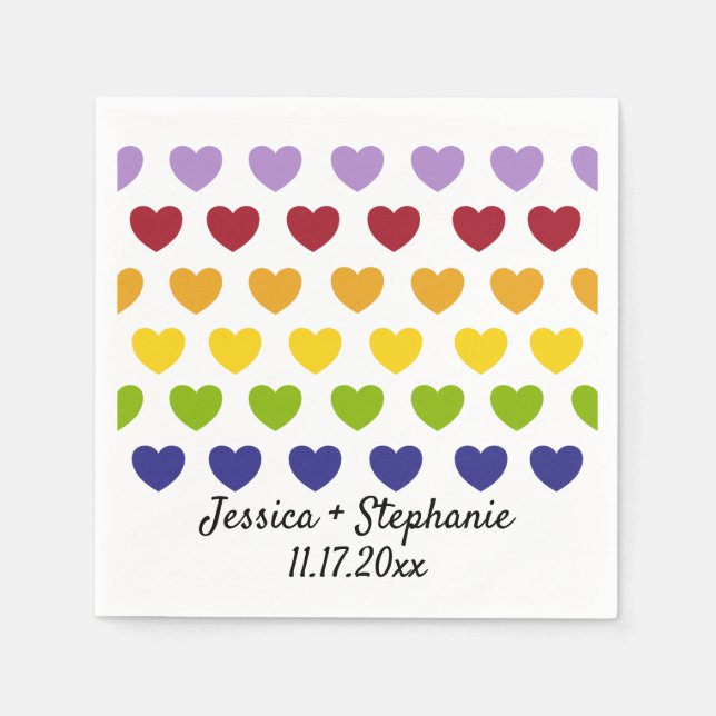 Rainbow Hearts Stripes Personalized Wedding Napkins (Front)