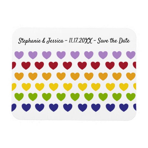Rainbow Hearts Stripes Wedding Save the Date Magnet