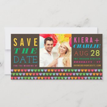 Rainbow Hearts Summer Save The Date Photo Card by fatfatin_design at Zazzle