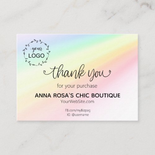 *~* Rainbow Hearts Thank You Branding Logo QR Enclosure Card