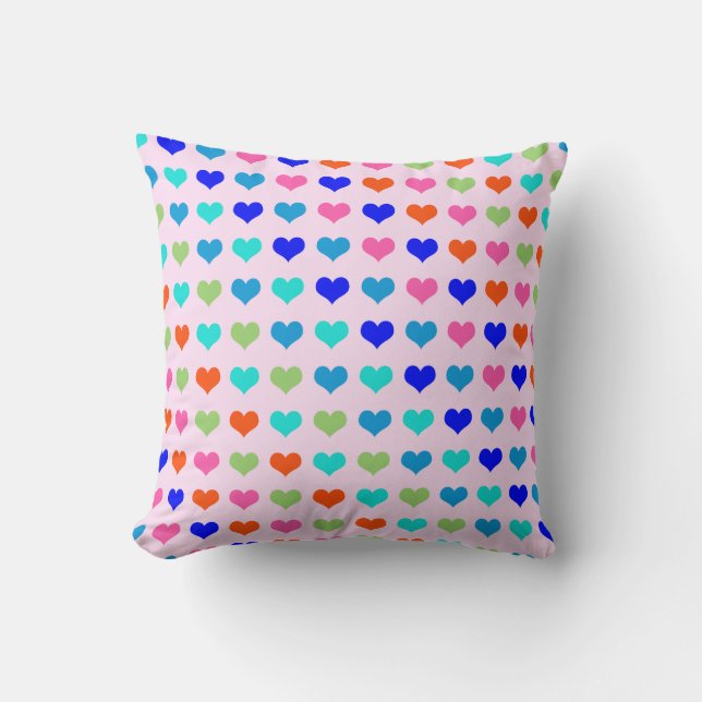 Rainbow Hearts Throw Pillow (Front)