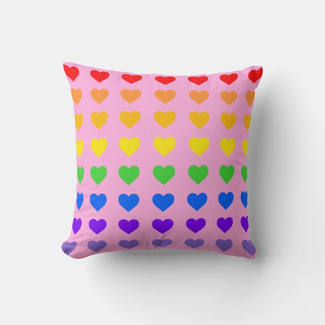 Rainbow Hearts    Throw Pillow (Front)