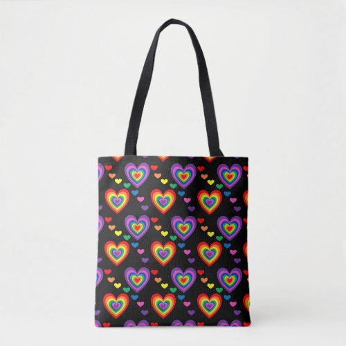 Rainbow hearts tote bag
