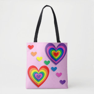Rainbow hearts tote bag
