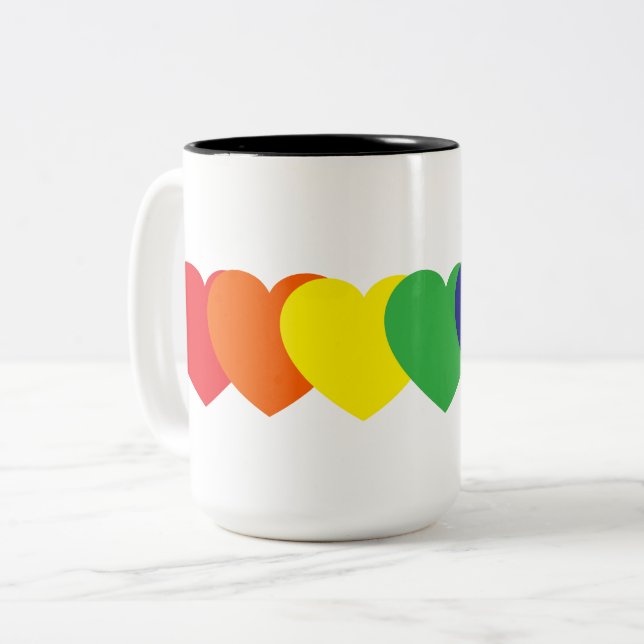 Rainbow Hearts Two-Tone Coffee Mug (Front Left)