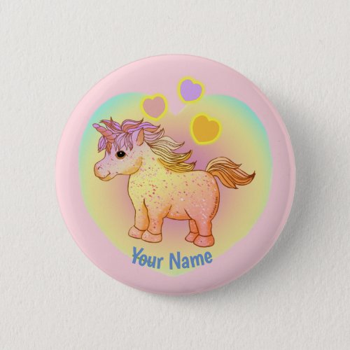 Rainbow Hearts Unicorn custom name pin