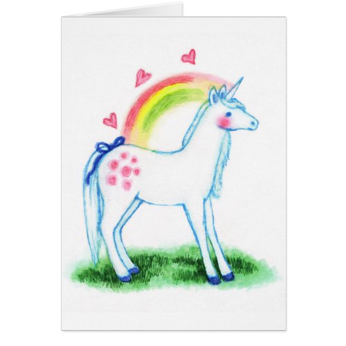 Rainbow Hearts Unicorn cute fantasy horse Card