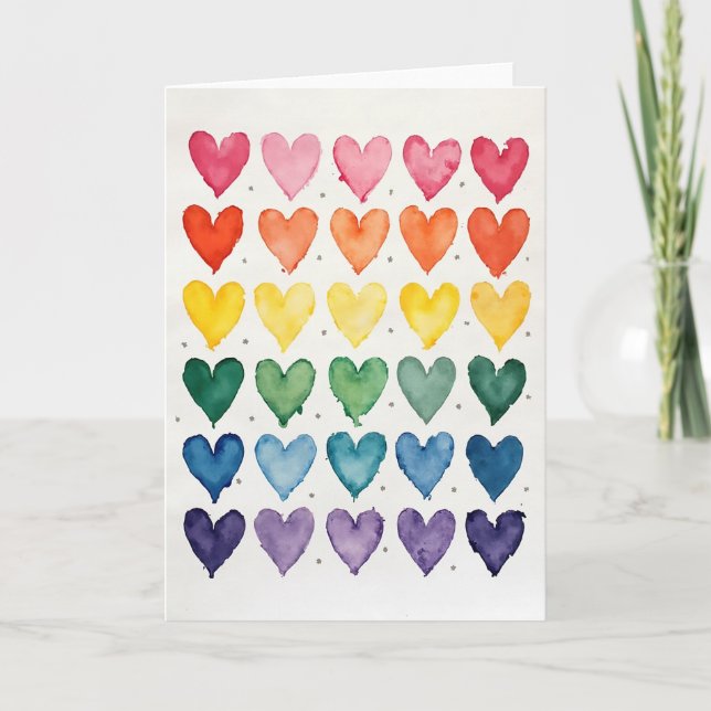 Rainbow Hearts Watercolor Card (Front)