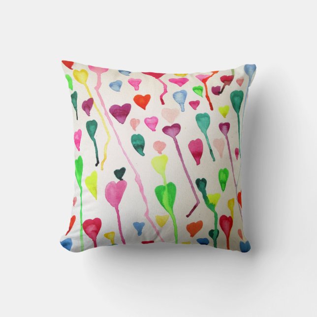 Rainbow hearts watercolour art pillow (Front)