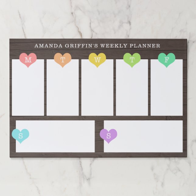 Rainbow Hearts & Wood Grain - Weekly Planner Paper Pad (Front)