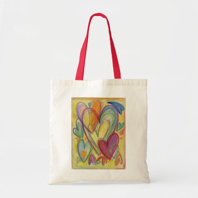 Rainbow Hearts Word Art Inspirational Tote Bags (Front)