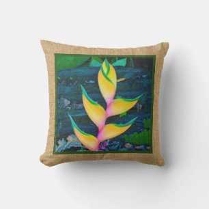 Rainbow Heliconia Hawaiian Reversible Outdoor Throw Pillow