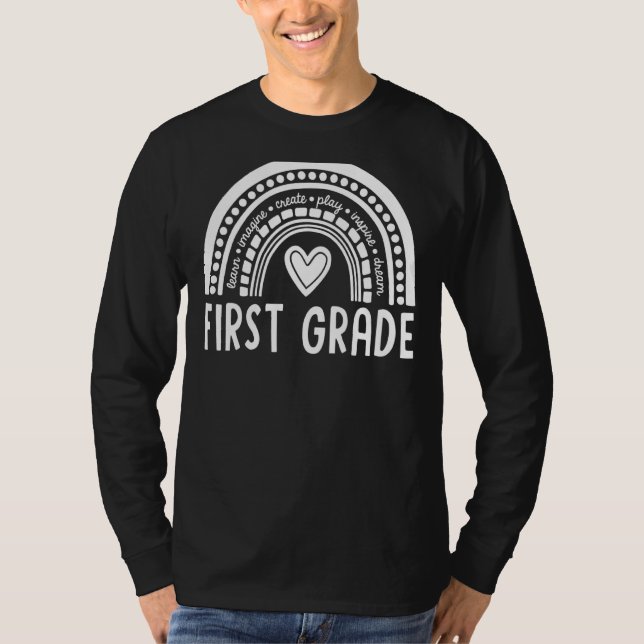 Rainbow Hello First 1st Grade Teacher First Day Of T-Shirt (Front)