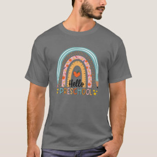 Rainbow Hello Preschool Teacher Student First Day T-Shirt