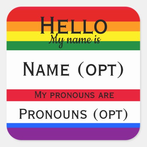 Rainbow Hello Pronouns  Square Sticker