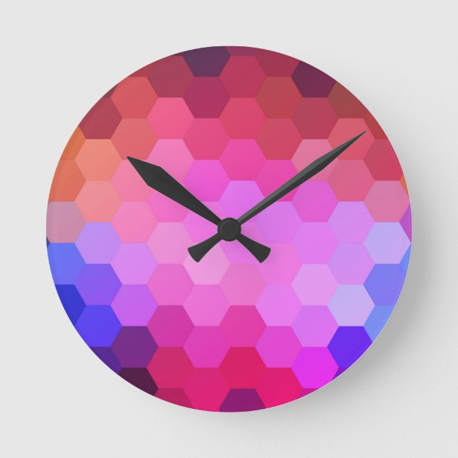 Rainbow Hexagon Chevron Pattern Round Clock (Front)