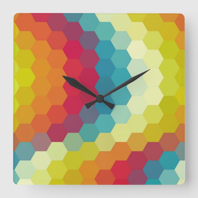 Rainbow Hexagon Chevron Pattern Square Wall Clock (Front)
