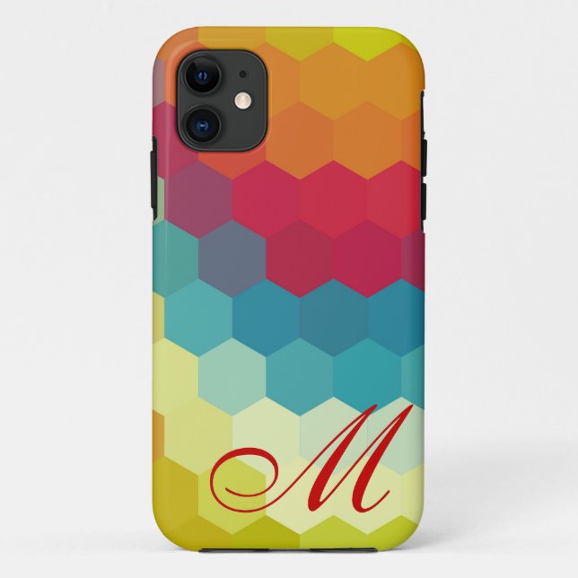 Rainbow Hexagon Pattern and Monogram 2 Case-Mate iPhone Case (Back)