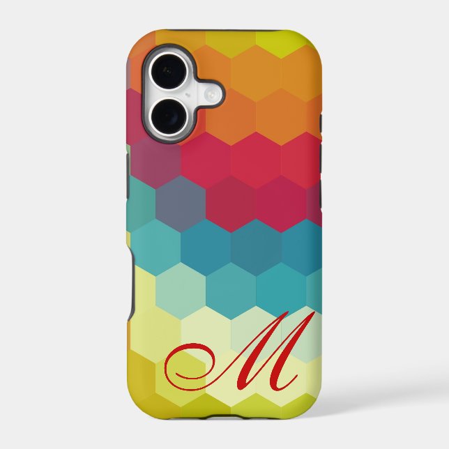 Rainbow Hexagon Pattern and Monogram 2 Iphone Case (Back)