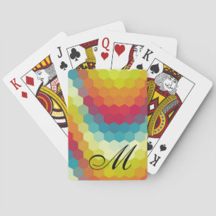 Rainbow Hexagon Pattern Monogram Poker Cards