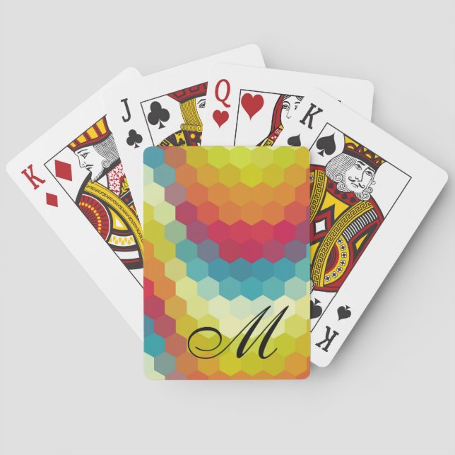 Rainbow Hexagon Pattern Monogram Poker Cards (Back)