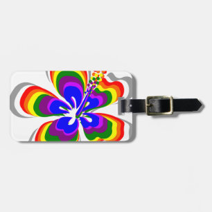 Rainbow hibiscus flower luggage tag