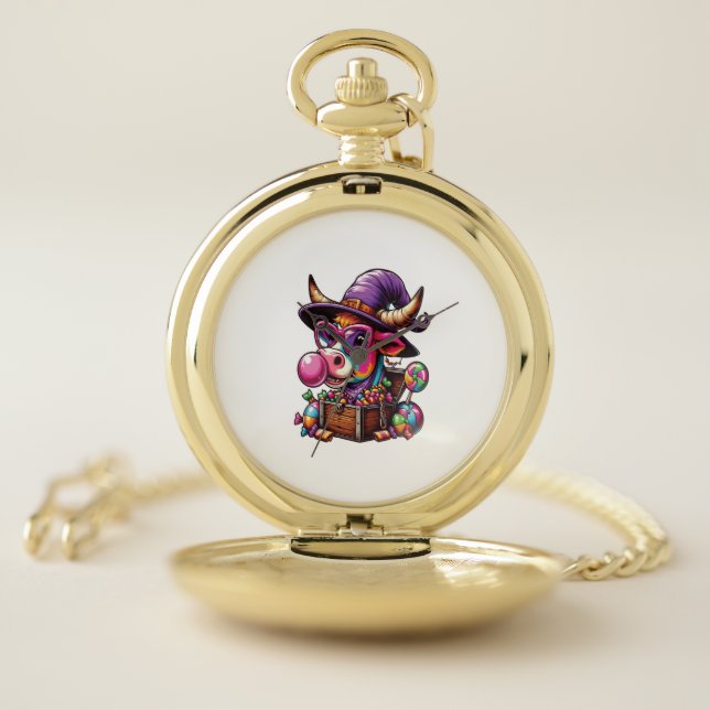 Rainbow Highland Cow Halloween Pocket Watch (Inside)