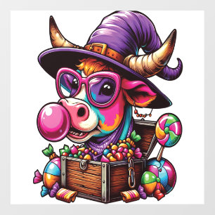 Rainbow Highland Cow Halloween Wall Decal