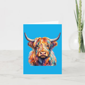 Rainbow Highland Cow Vibrant Painted Scottish Cow Card