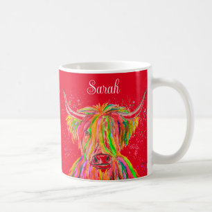 Rainbow highland cow Watercolor Nature Farm Animal Coffee Mug