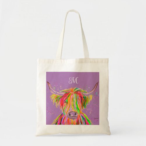 Rainbow highland cow Watercolor Nature Farm Animal Tote Bag