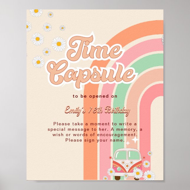 Rainbow Hippie 70's 1st birthday Time Capsule Sign (Front)