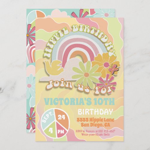Rainbow Hippie Birthday Party Invitation