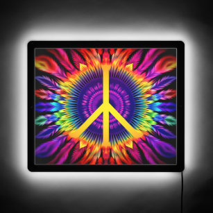 Rainbow Hippie Feathered Peace Illuminated Sign 