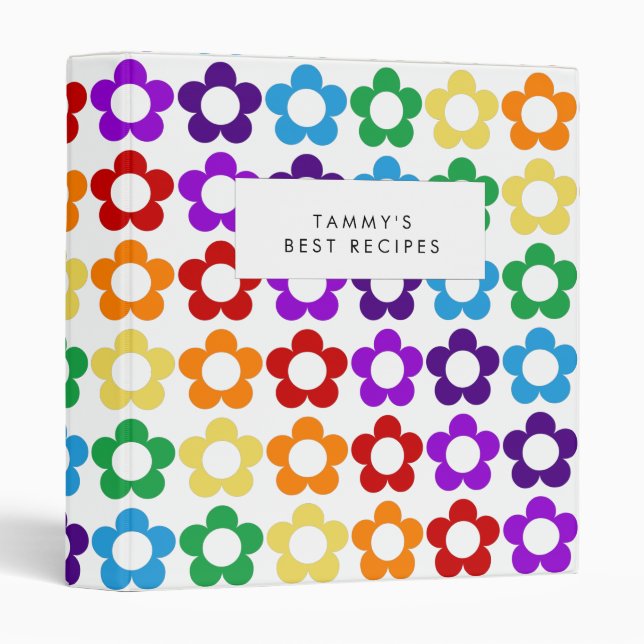 Rainbow hippie flowers pattern 3 ring binder (Front/Spine)