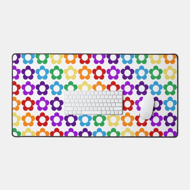 Rainbow hippie flowers pattern desk mat (Keyboard & Mouse)