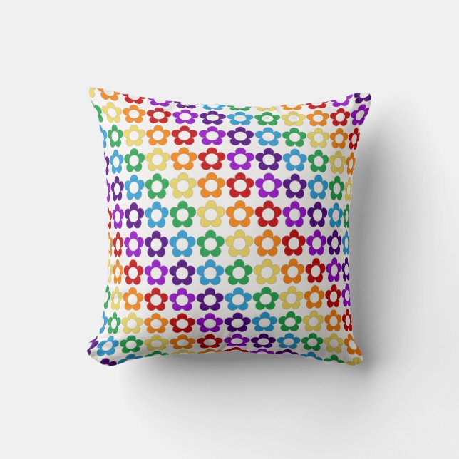 Rainbow hippie flowers pattern throw pillow (Front)
