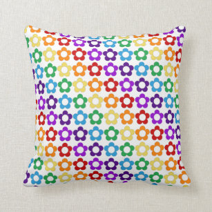 Rainbow hippie flowers pattern throw pillow