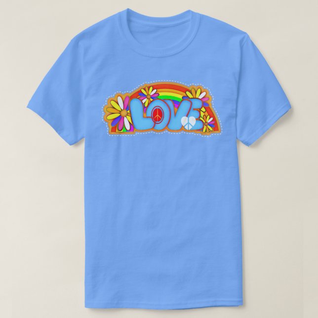 Rainbow Hippie Love Typography T-Shirt (Design Front)