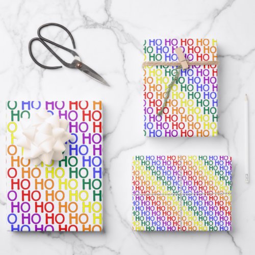 Rainbow Ho Ho Ho Pattern Wrapping Paper Sheet Set